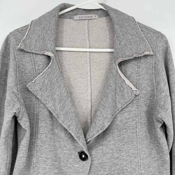 Cut Loose Jacket Womens Small Gray Single Button Raw Edge Asymmetrical Hem USA - Picture 2 of 9
